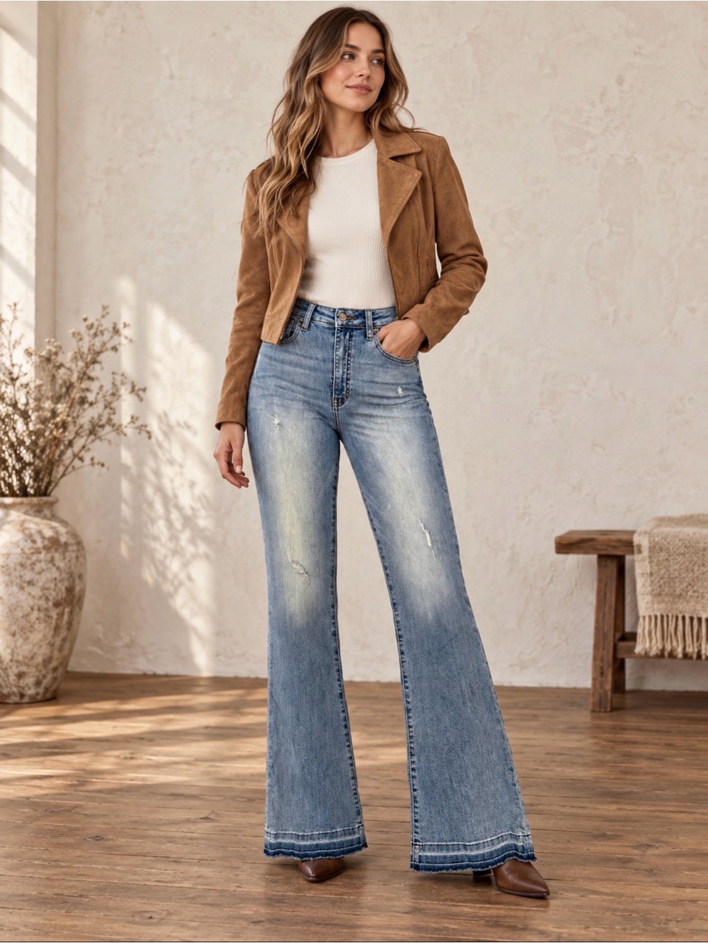 Francesca’s Harper Heritage High Rise Flare Jeans Size 28 Light Wash